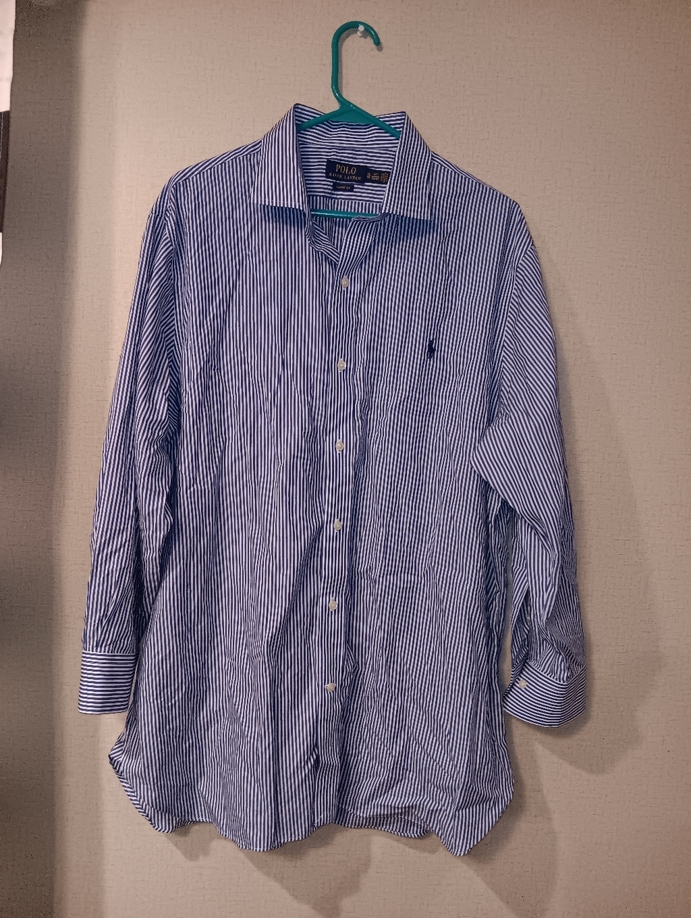 Ralph Lauren Blue and White Narrow-Stripe Dress Shirt Sz XL